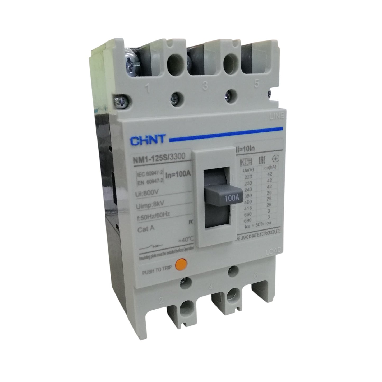 Chint MCCB 100A 3P NM1-125S/3300 Molded Circuit Breaker 230V 42kaic 415V 25kaic 690V 3kaic