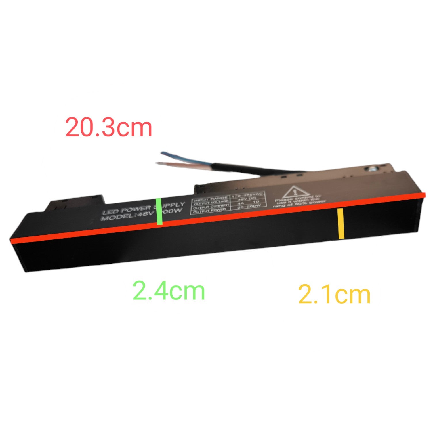 LED power supply with dimensions labeled on a white background