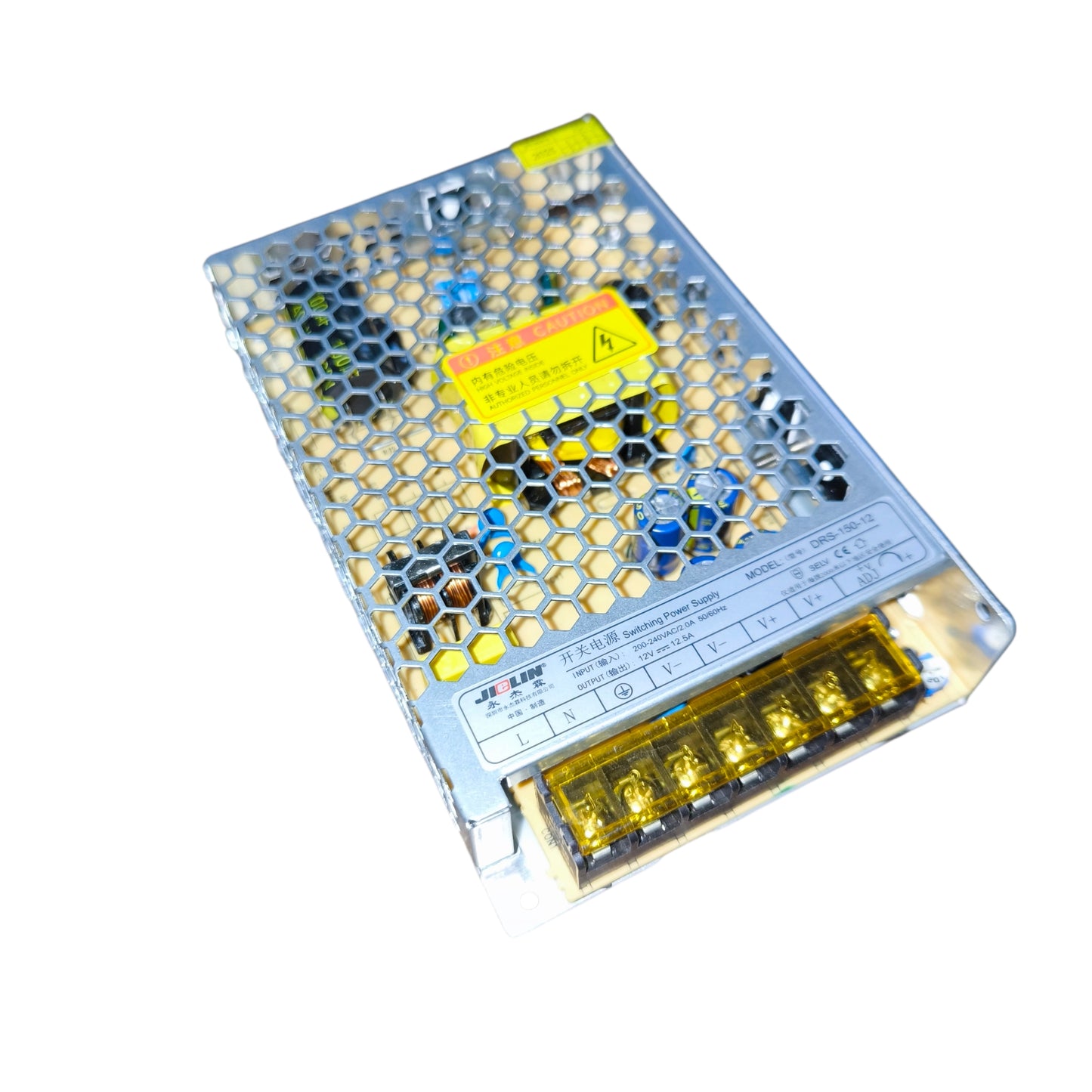 Rectangular electronic component with honeycomb design on a white background