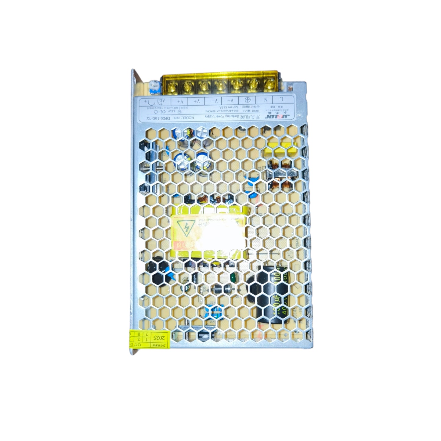 Hexagonal patterned electronic component on a white background