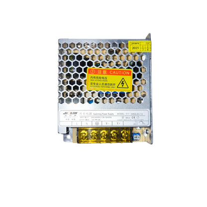 Rectangular electronic component with warning label on a white background