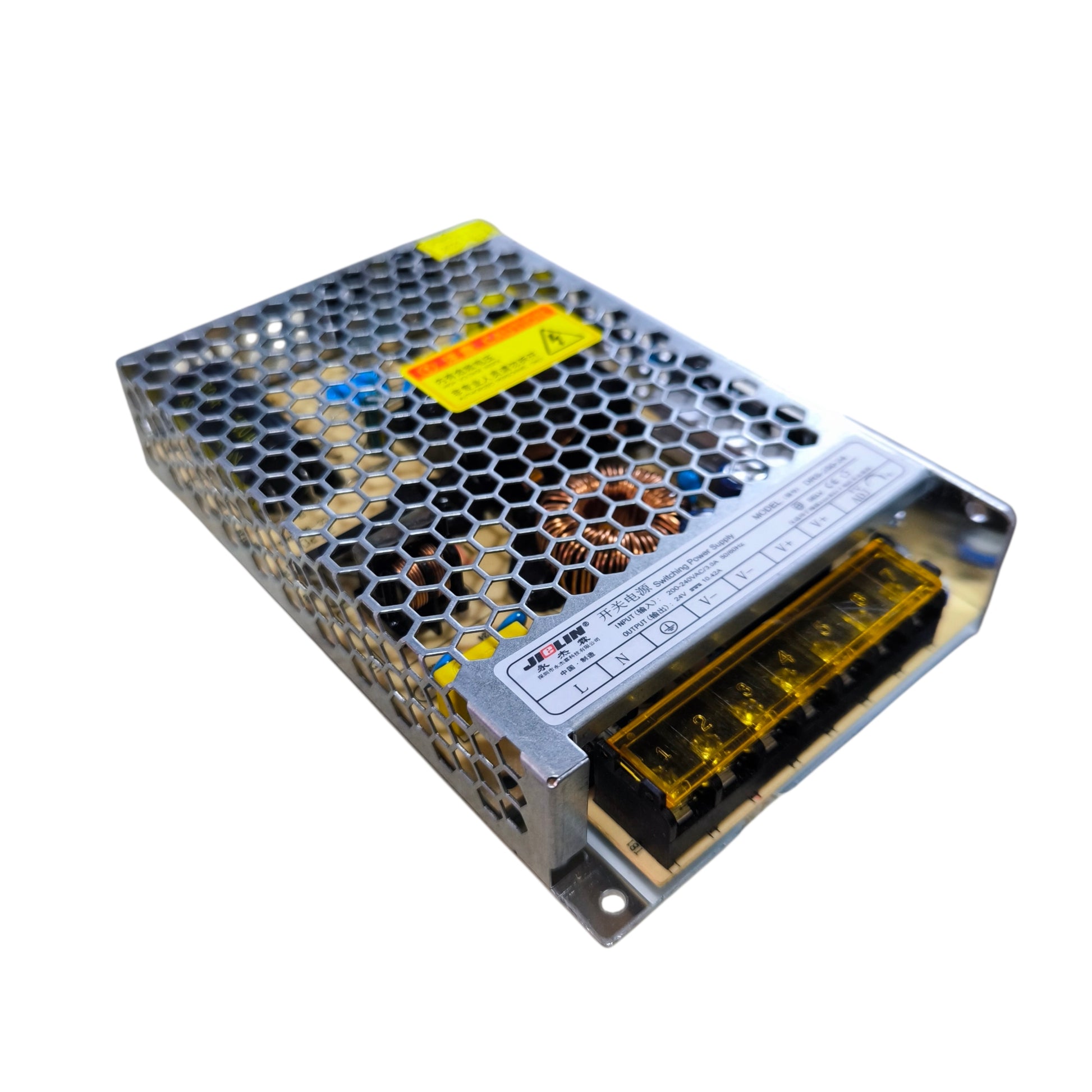Rectangular electronic power supply unit with honeycomb design on a white background