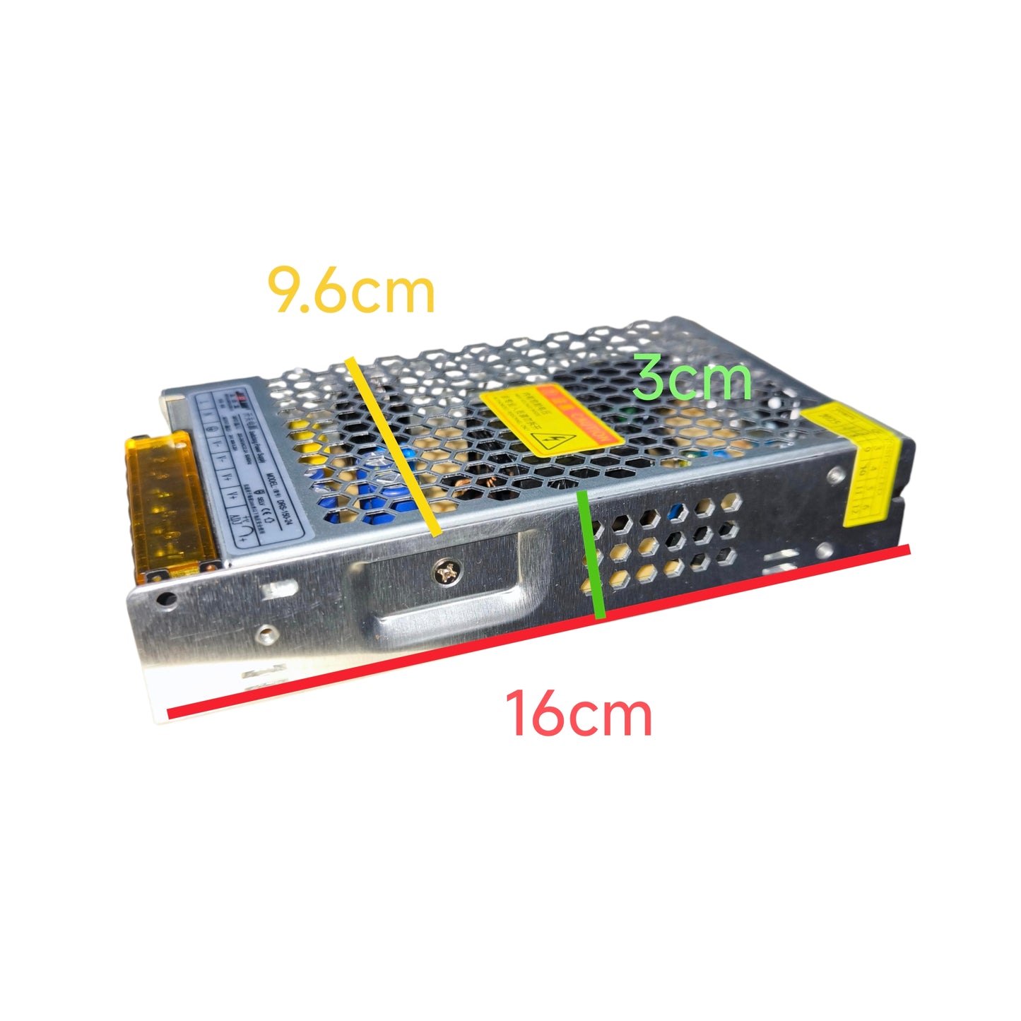 Rectangular electronic component with dimensions labeled on a white background