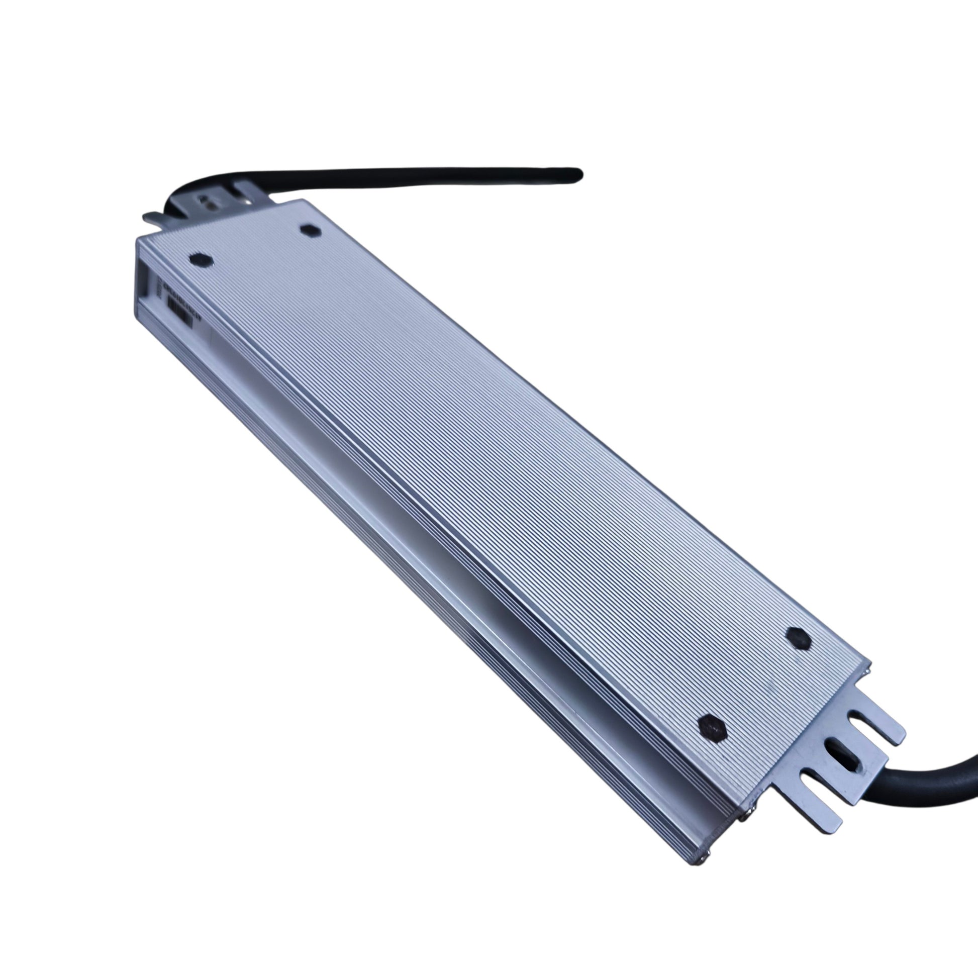 Metallic rectangular component with connectors on a white background