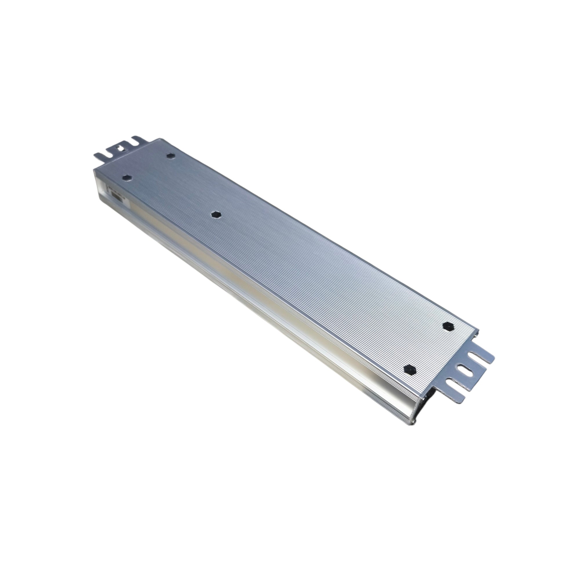 Metallic strip with fins on a white background