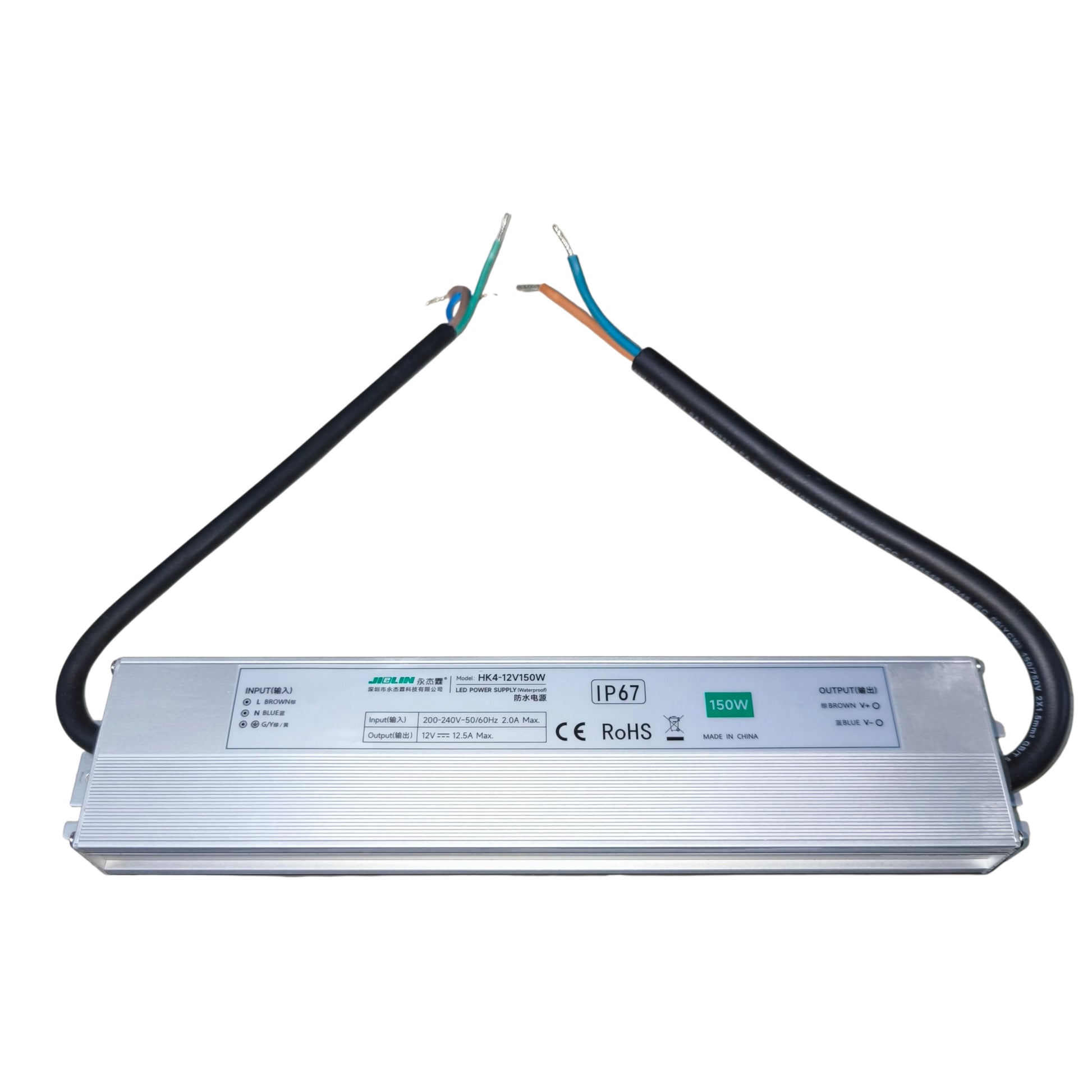 LED power supply unit with cables on a white background