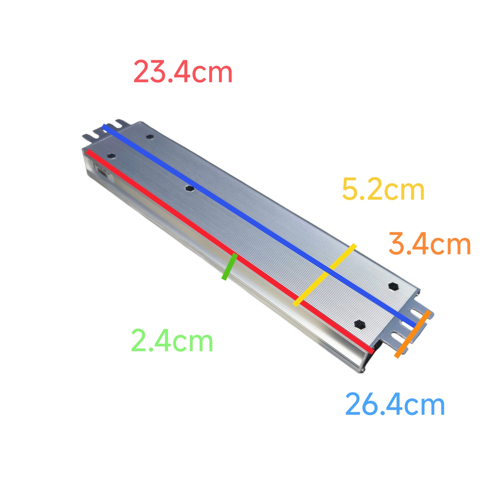 Metal track with measurements in centimeters on a white background