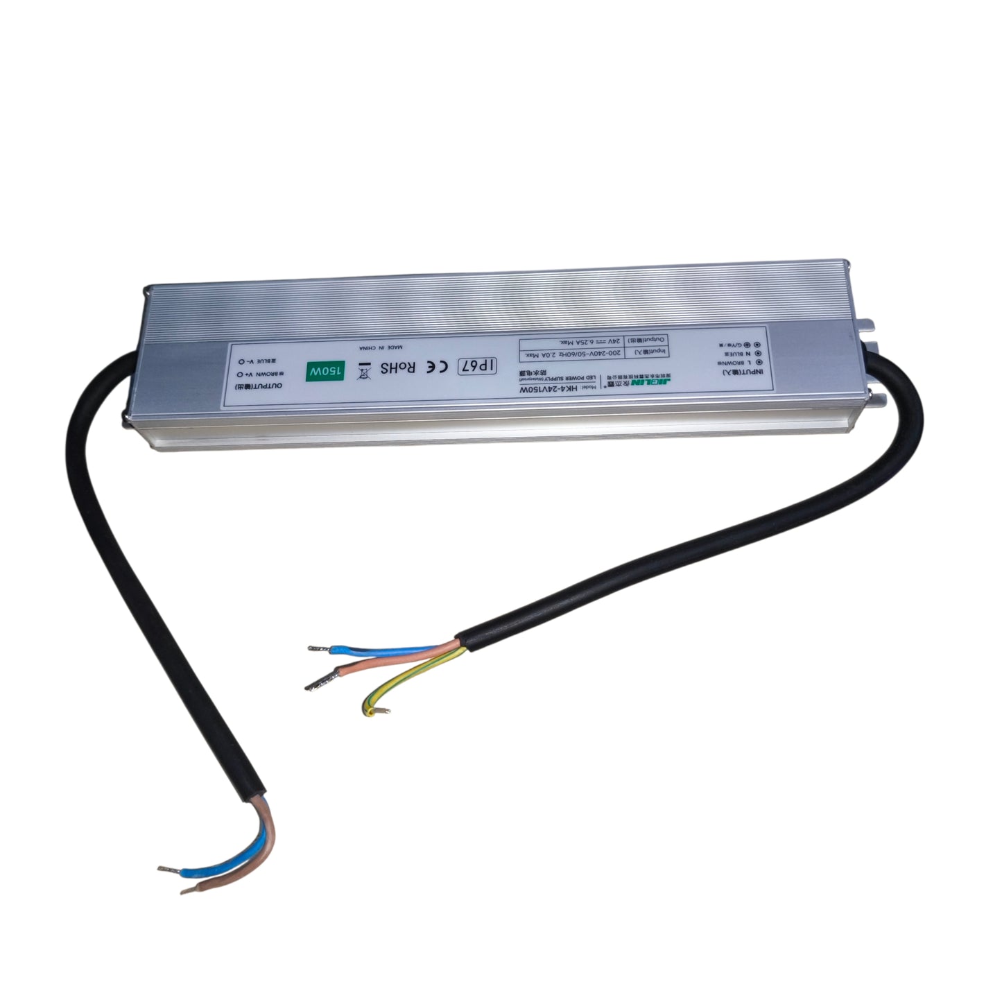Rectangular electronic component with cables on a white background