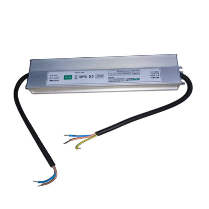 Rectangular electronic component with cables on a white background