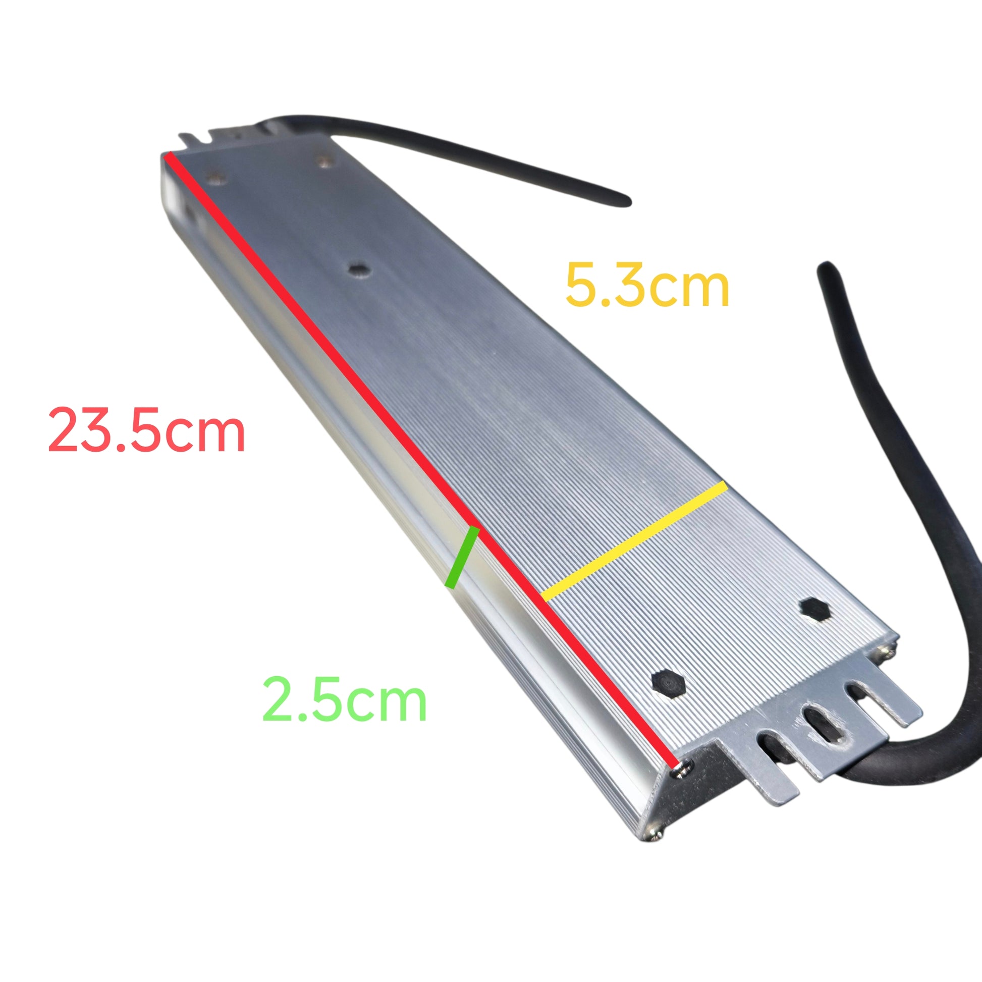 Metal strip with measurements on a white background