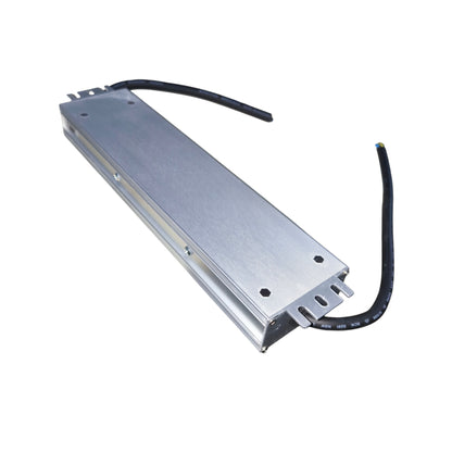 Rectangular metal device with wires on a white background