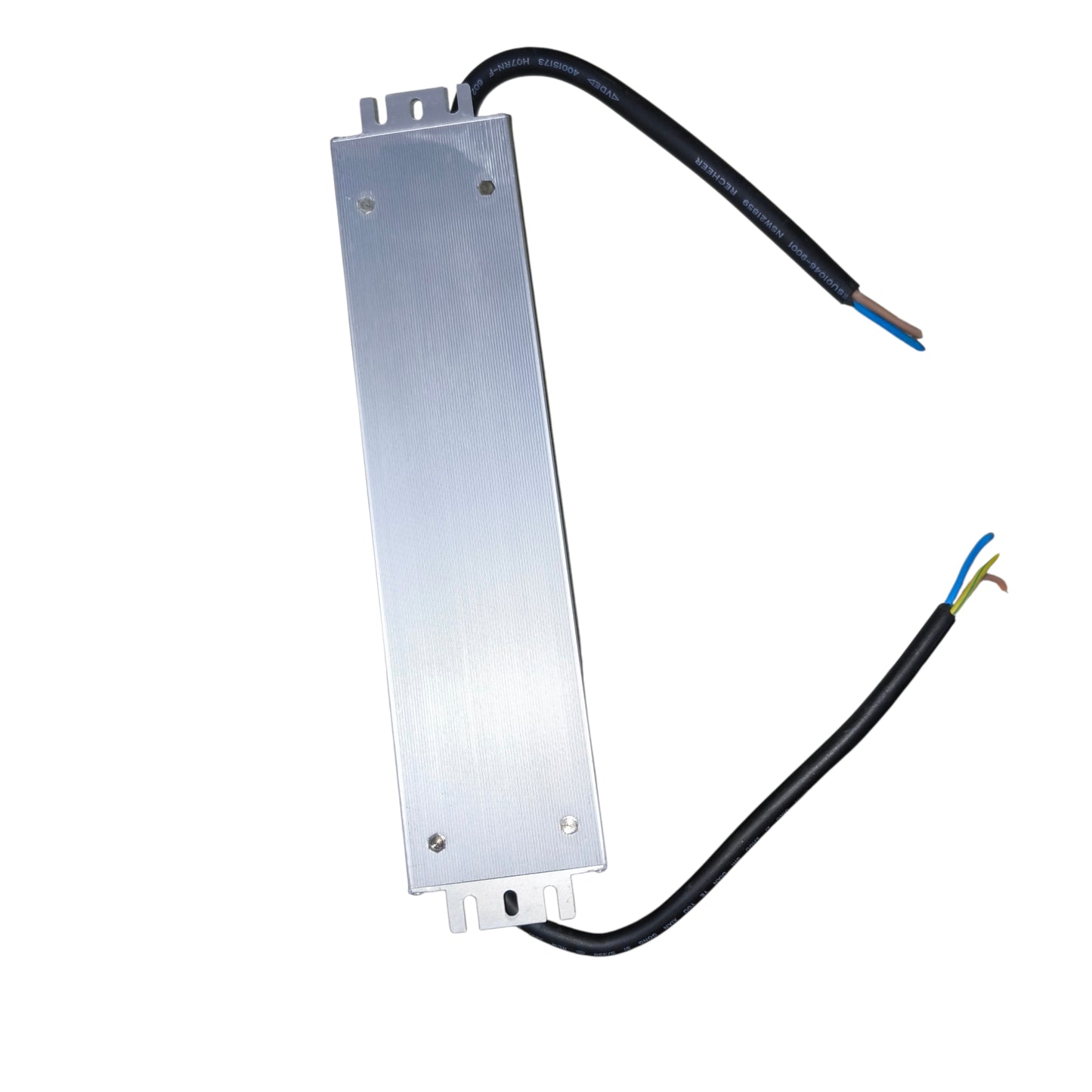 Metal electrical component with wires on a white background