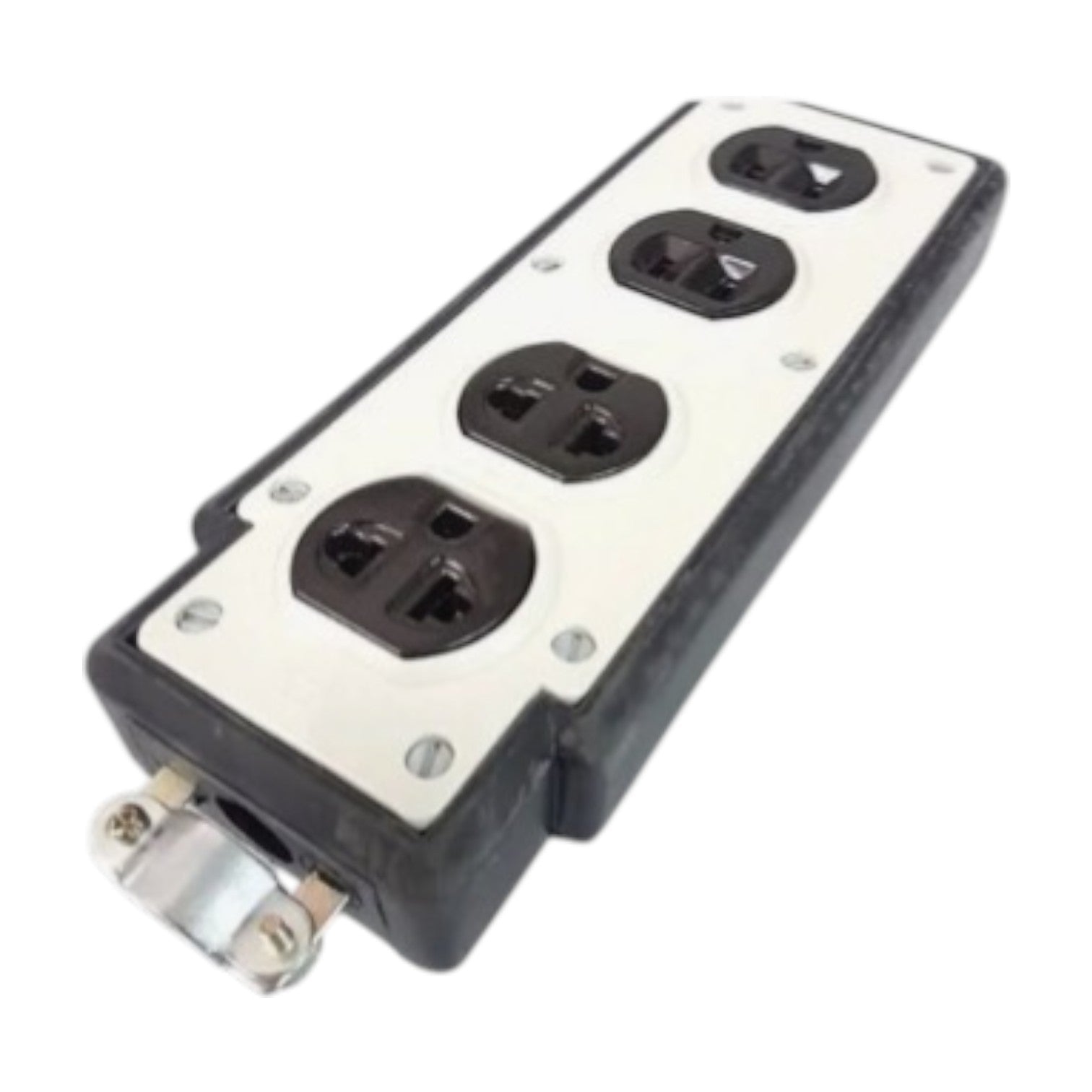 Power strip with multiple sockets on a white background