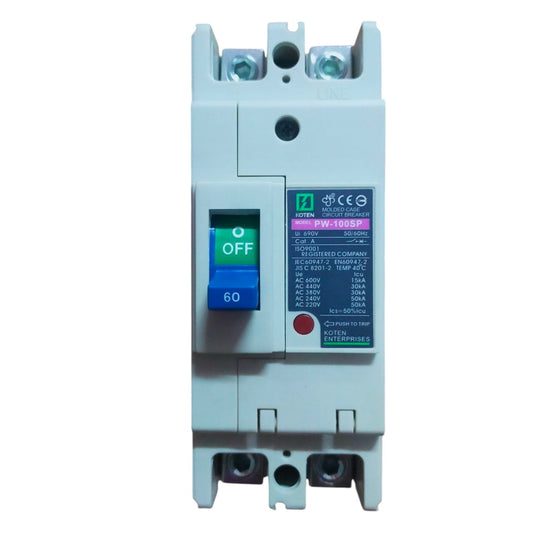 Koten 60A 2Pole Industrial Circuit Breaker MCCB 25KAIC 220V PW-100SP60A2P