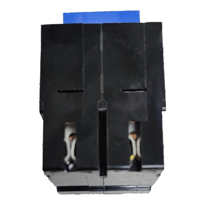 Black plastic component with cutouts and a blue square on a white Koten 100A 2 Pole 10KAIC 220V Circuit Breaker Plug-in HPH-P100A2P for Safety Overload Easy Installation Electx ELectrical Supplybackground