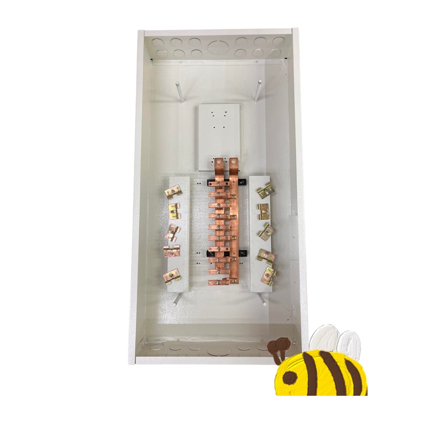 Model of a beehive with copper pipes and a bee icon on a white background Koten 10 Branches Panel Board Main 250SPS 2 Pole For 2P Bolt on Circuit Breaker PB250SP2P10B Electx Electrical Supply