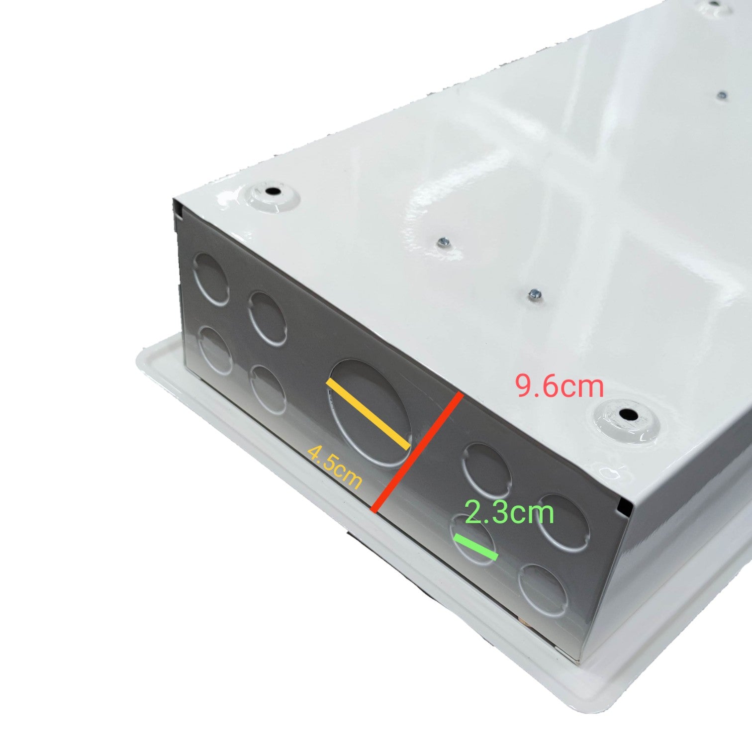 White rectangular object with measurement markings on a white background Koten 12 Branches Panel Board 2 Pole Main 2 Pole Branches for Miniature Circuit Breaker KTM1-2P12B Flush Mounted Type Metal Base Electx Electrical Supply