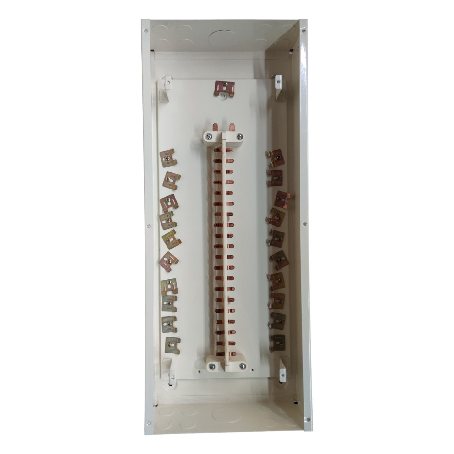 Electrical panel with multiple breaker slots on a white background Koten 20 Branches Panel Board 2 Pole Main 2 Pole Branches for Miniature Circuit Breaker KTM1-2P20B Flush Mounted Type Metal Base Electx Electrical Supply