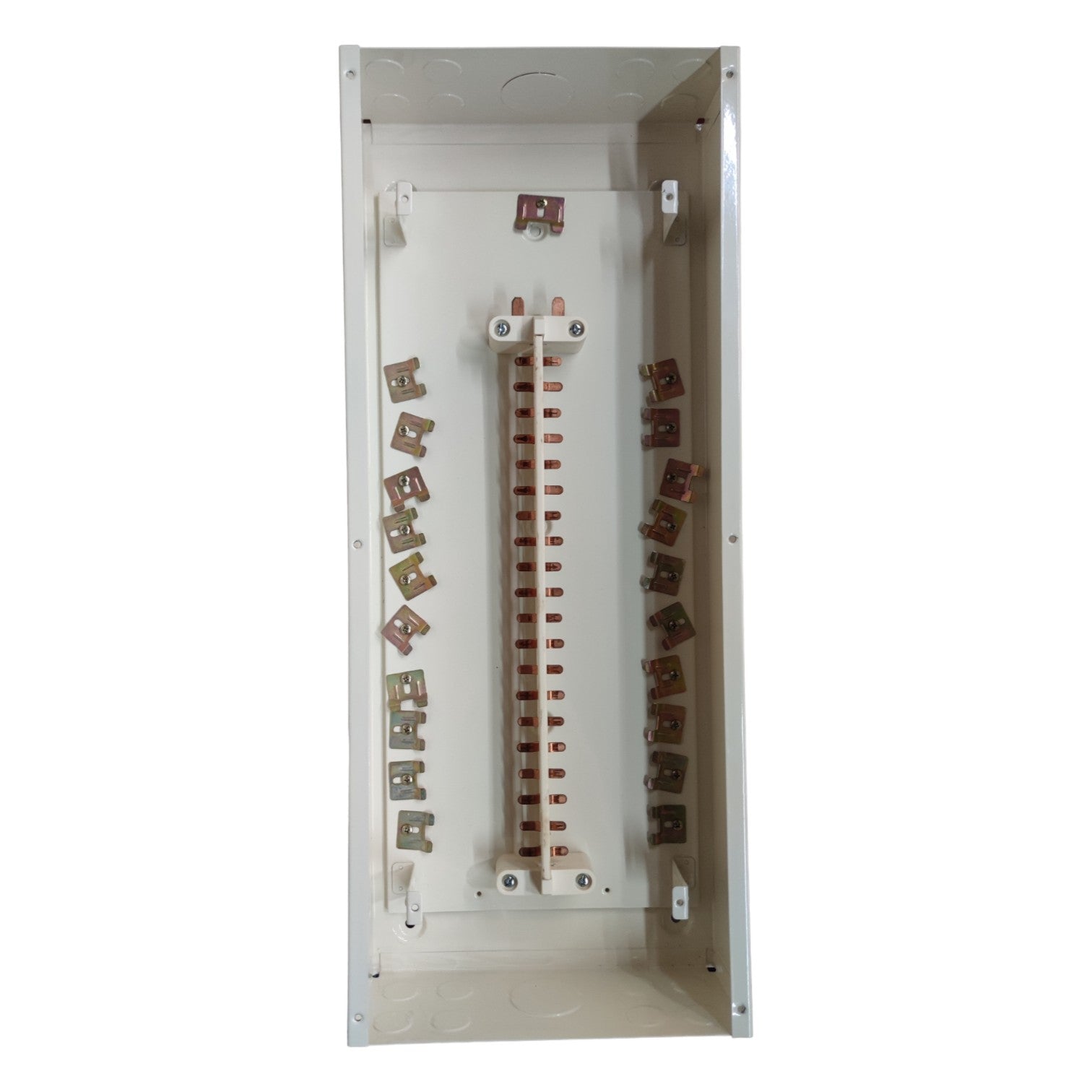 Electrical panel with multiple breaker slots on a white background Koten 20 Branches Panel Board 2 Pole Main 2 Pole Branches for Miniature Circuit Breaker KTM1-2P20B Flush Mounted Type Metal Base Electx Electrical Supply