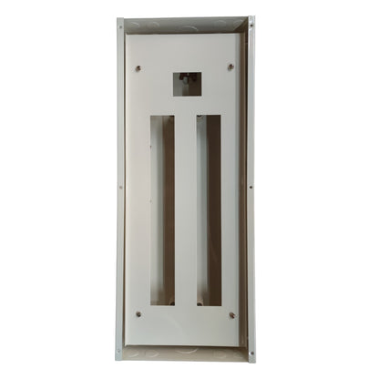 Metallic rectangular box with a central cutout on a white backgroundKoten 20 Branches Panel Board 2 Pole Main 2 Pole Branches for Miniature Circuit Breaker KTM1-2P20B Flush Mounted Type Metal Base Electx Electrical Supply