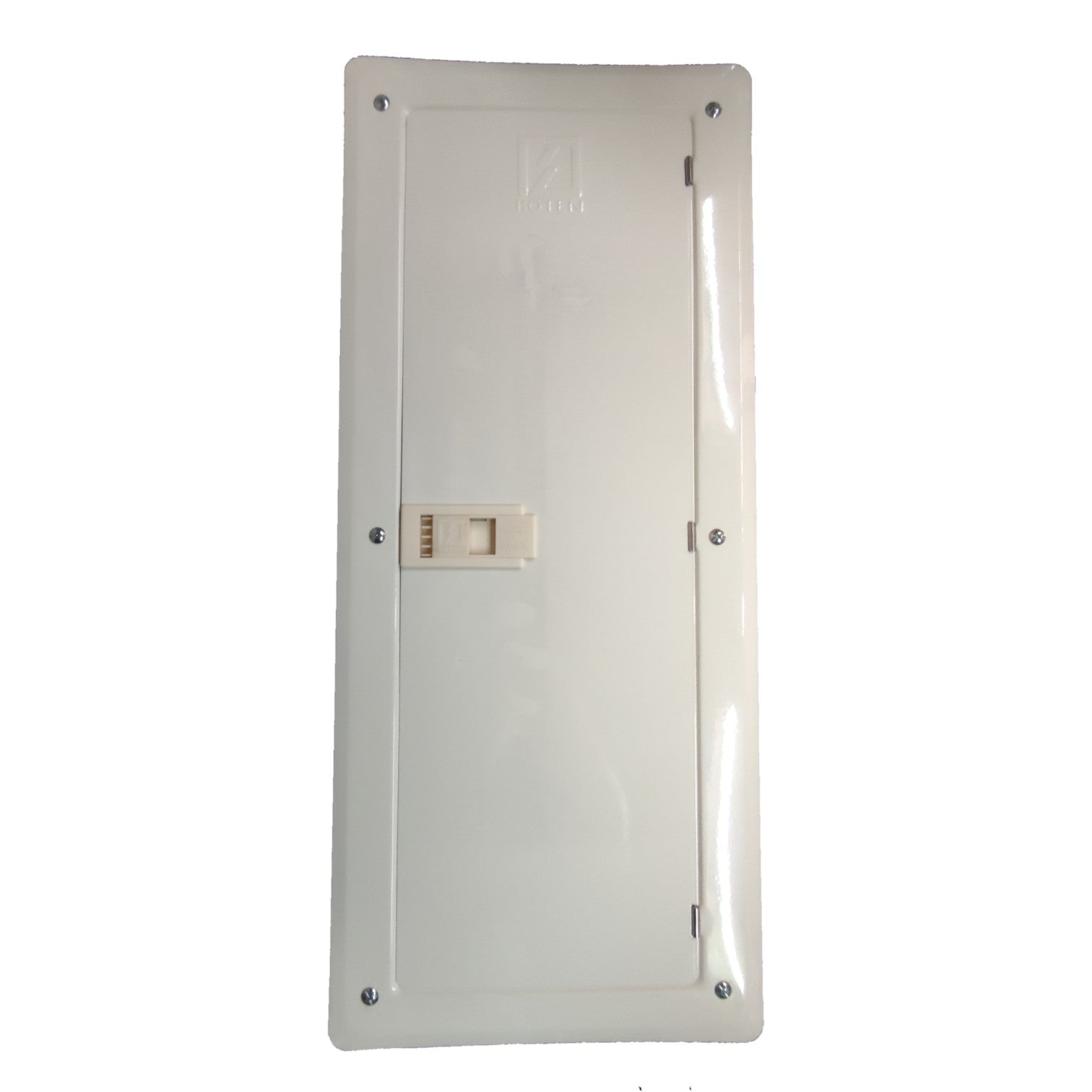 Rectangular metallic panel with a switch on a white background Koten 22 Branches Panel Board 2 Pole Main 2 Pole Branches for Miniature Circuit Breaker KTM1-2P22B Flush Type Mounting Metal Base Electx Electrical Supply