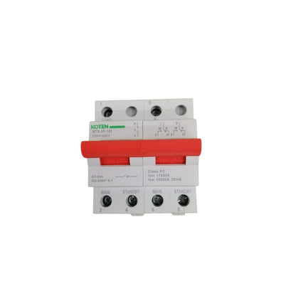 Electrical circuit breaker with red handle on a white background