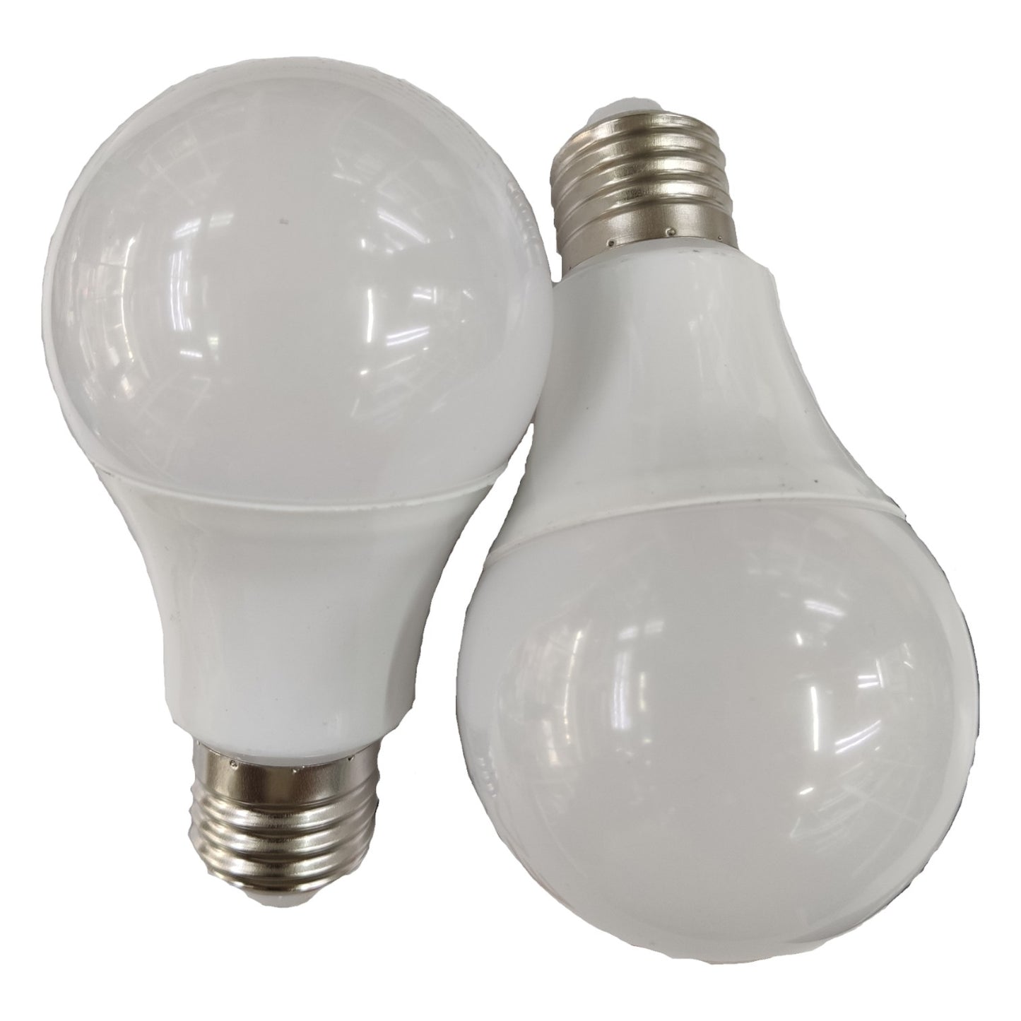 Two white light bulbs on a white background