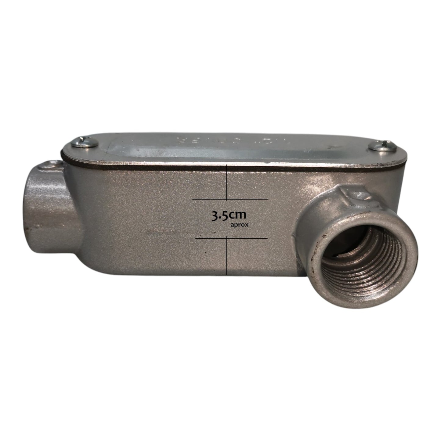 Metal pipe fitting with threaded end on a white background