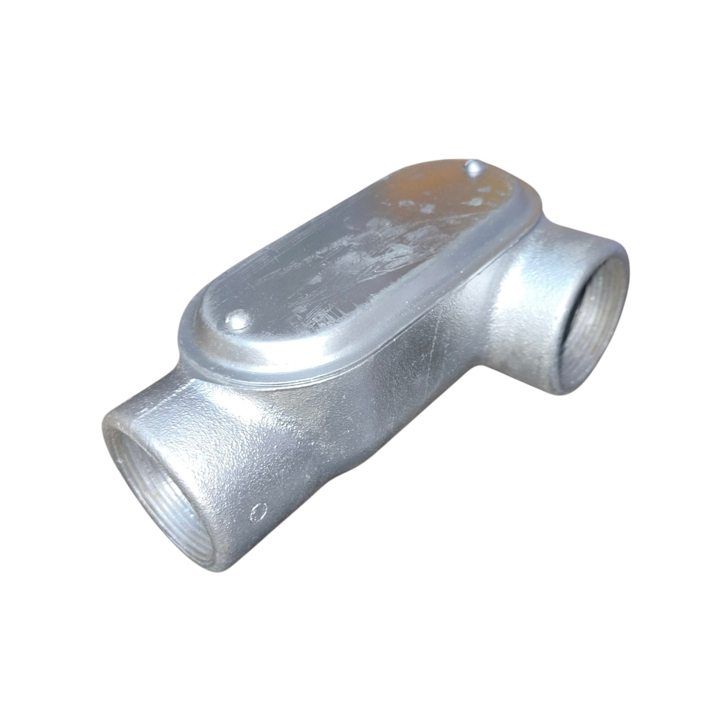 Metal pipe fitting on a white background