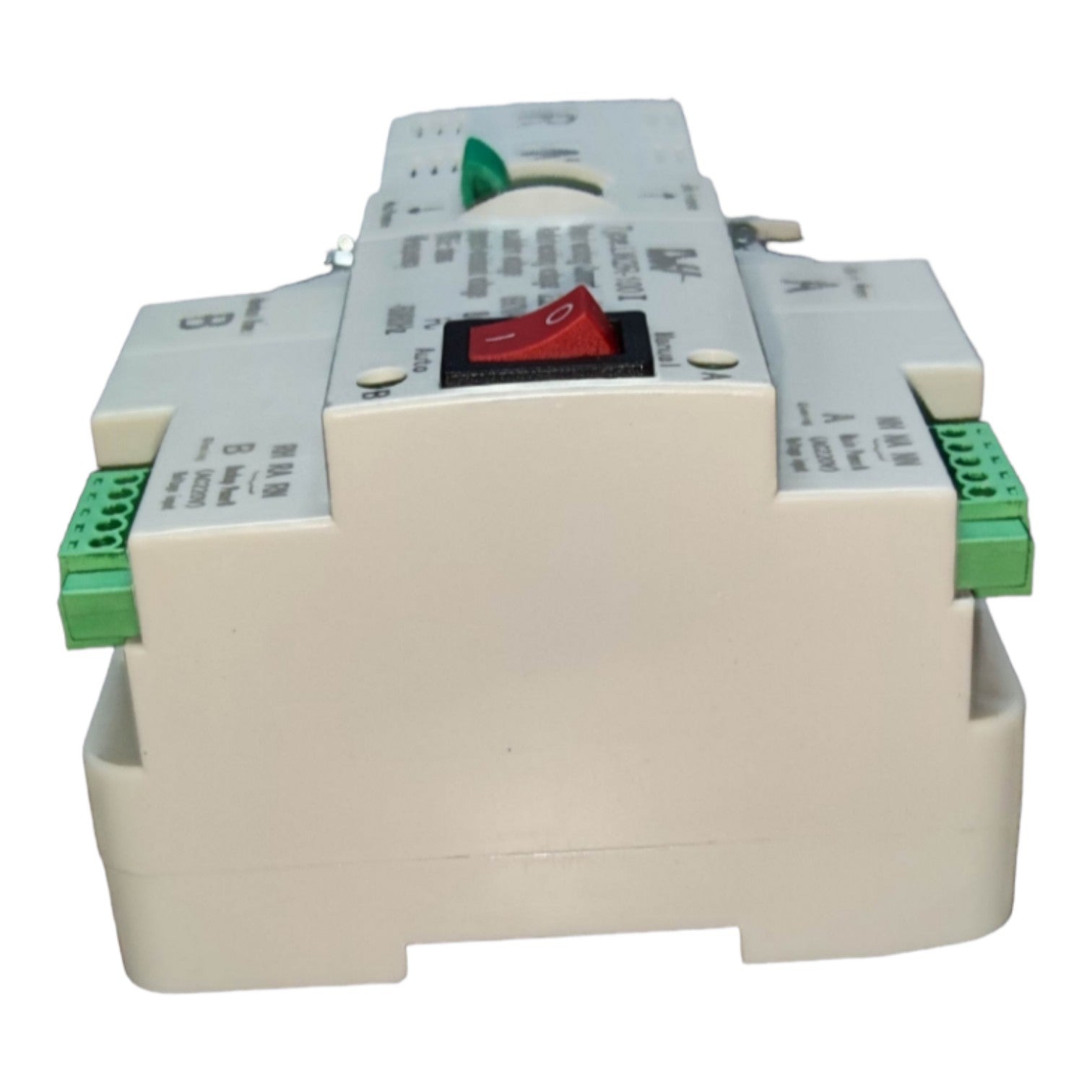 Electrical control panel with switches and labels on a white background