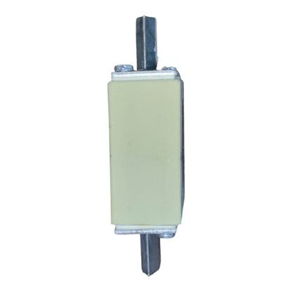 Rectangular ceramic component with metal pins on a white background