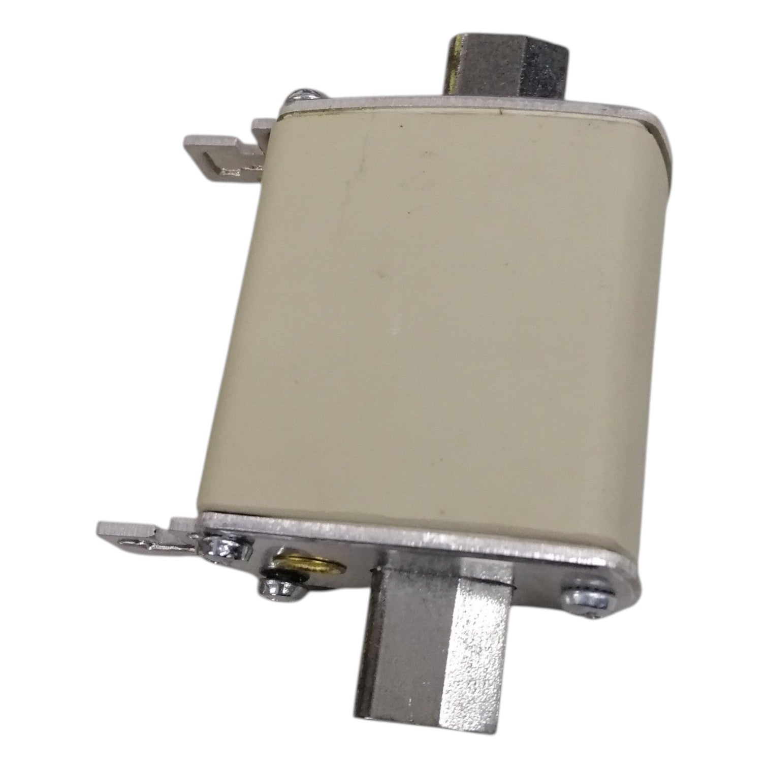 Metallic switch or relay on a white background