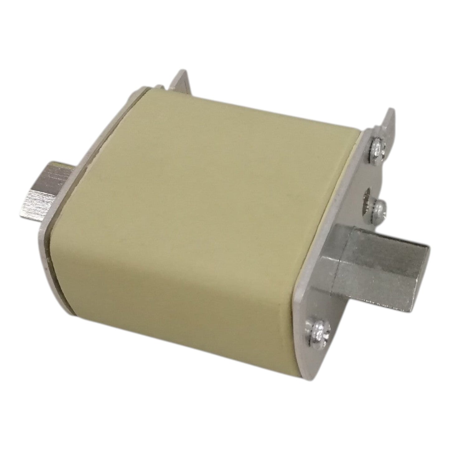 Beige roller with metal attachments on a white background