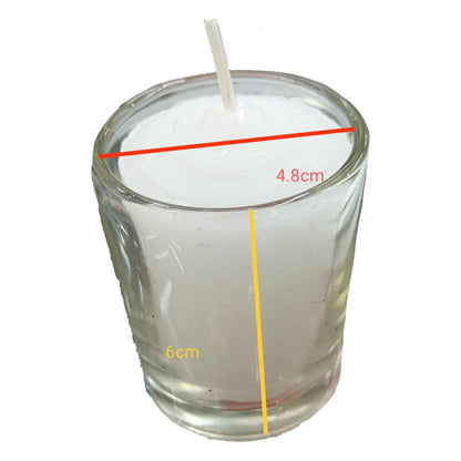 Glass candle with measurements on a white background