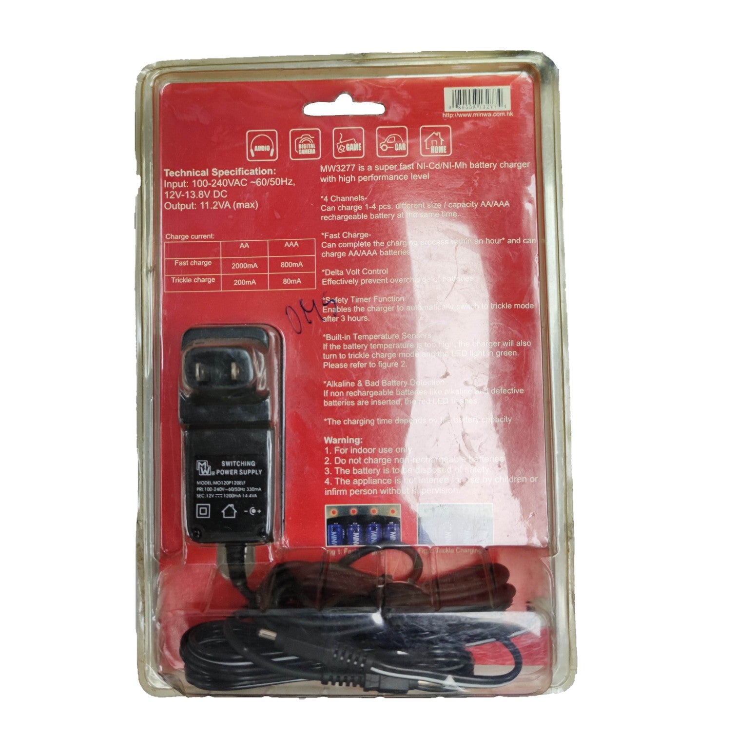 MW AA Battery Charger 220V Fast 4-Channel 45 Mins NI-CD Rechargeable Batteries