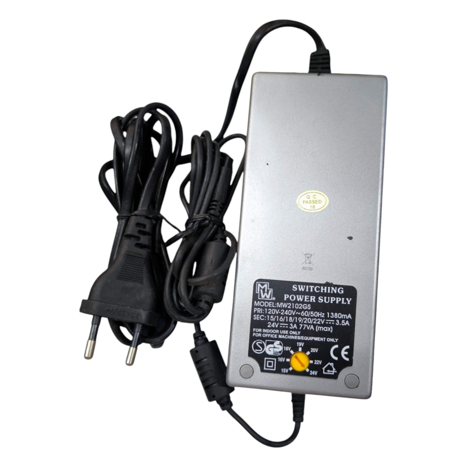 Power supply adapter with cables on a white background