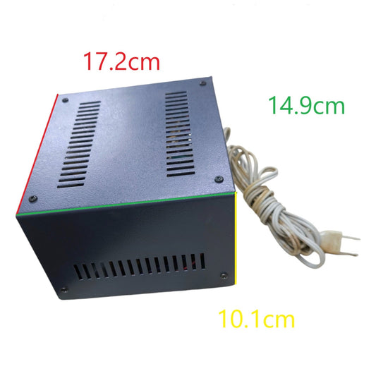 Rectangular metal box with dimensions labeled on a white background
