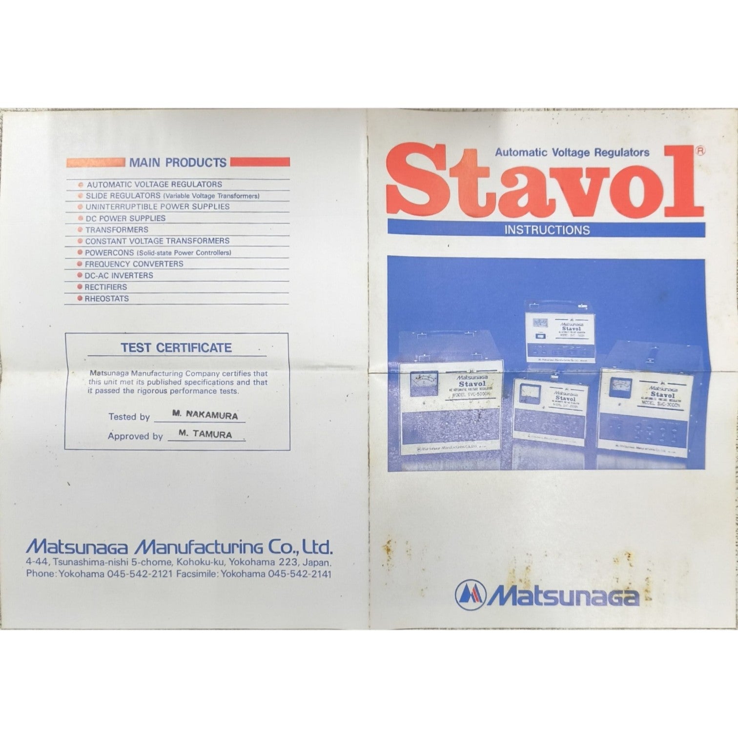 Stavol automatic voltage regulators manual with product list and certification details.