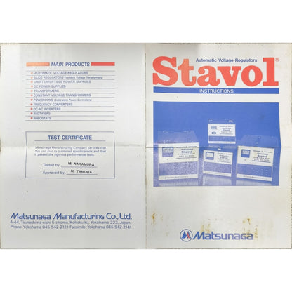 Stavol automatic voltage regulators manual with product list and certification details.