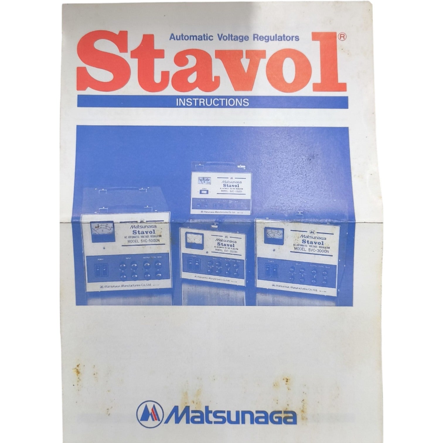 Stavol automatic voltage regulators instruction manual with Matsunaga logo