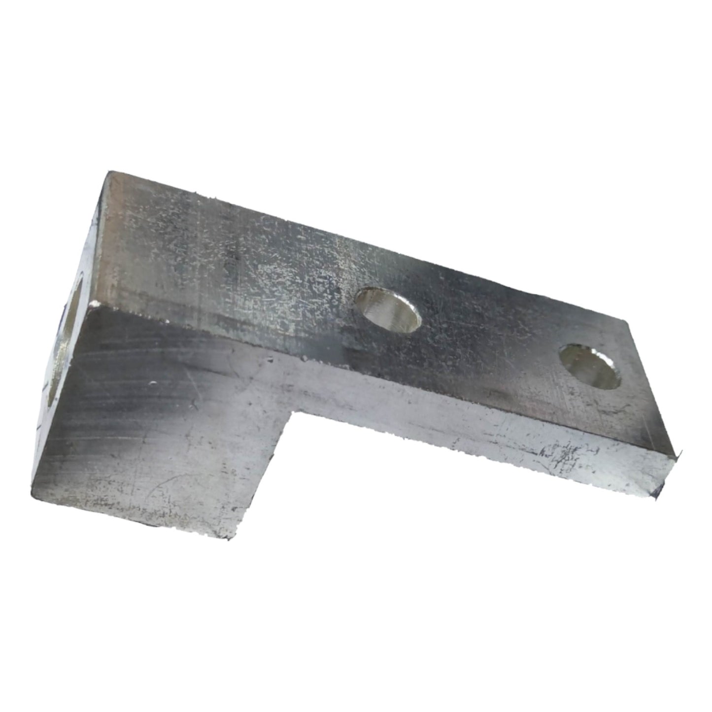 Metal bracket with two holes on a white background