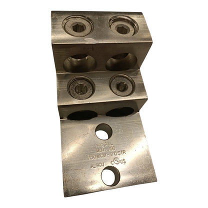 Metal component with multiple holes and engraved text on a white background