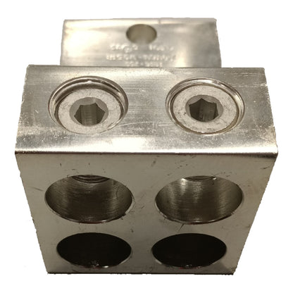 Metal block with multiple holes and hexagonal sockets on a white background