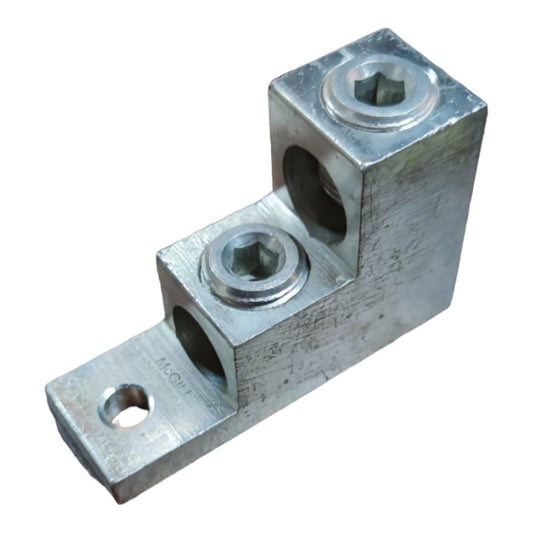 Metal bracket with threaded holes on a white background