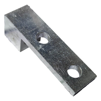 Metal bracket with two holes on a white background