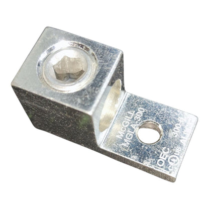Metal electrical connector on a white background