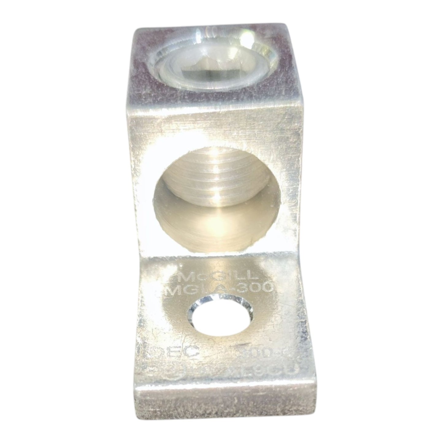 Metal component with multiple holes on a white background