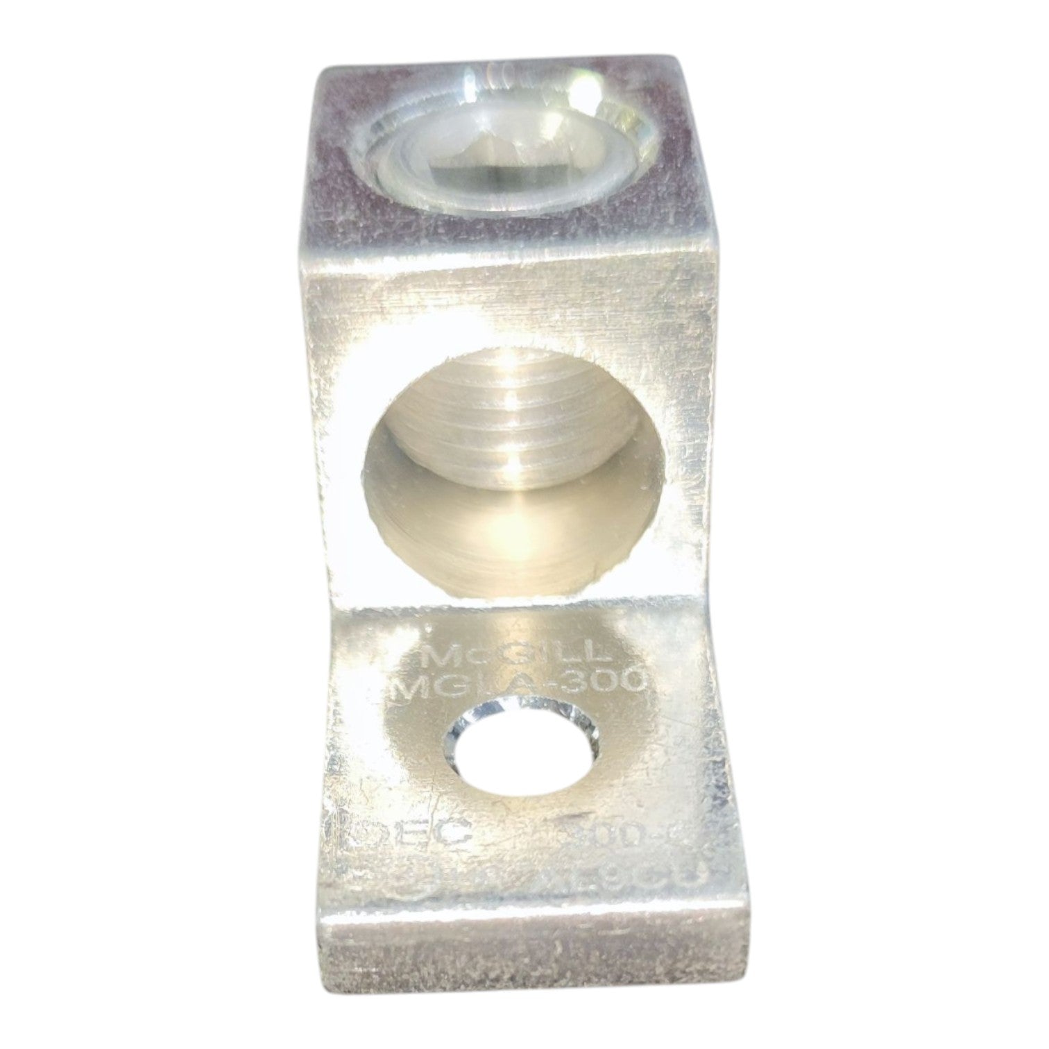 Metal component with multiple holes on a white background