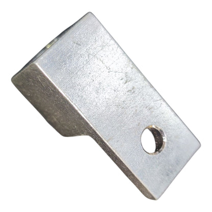 Metal bracket with a hole on a white background