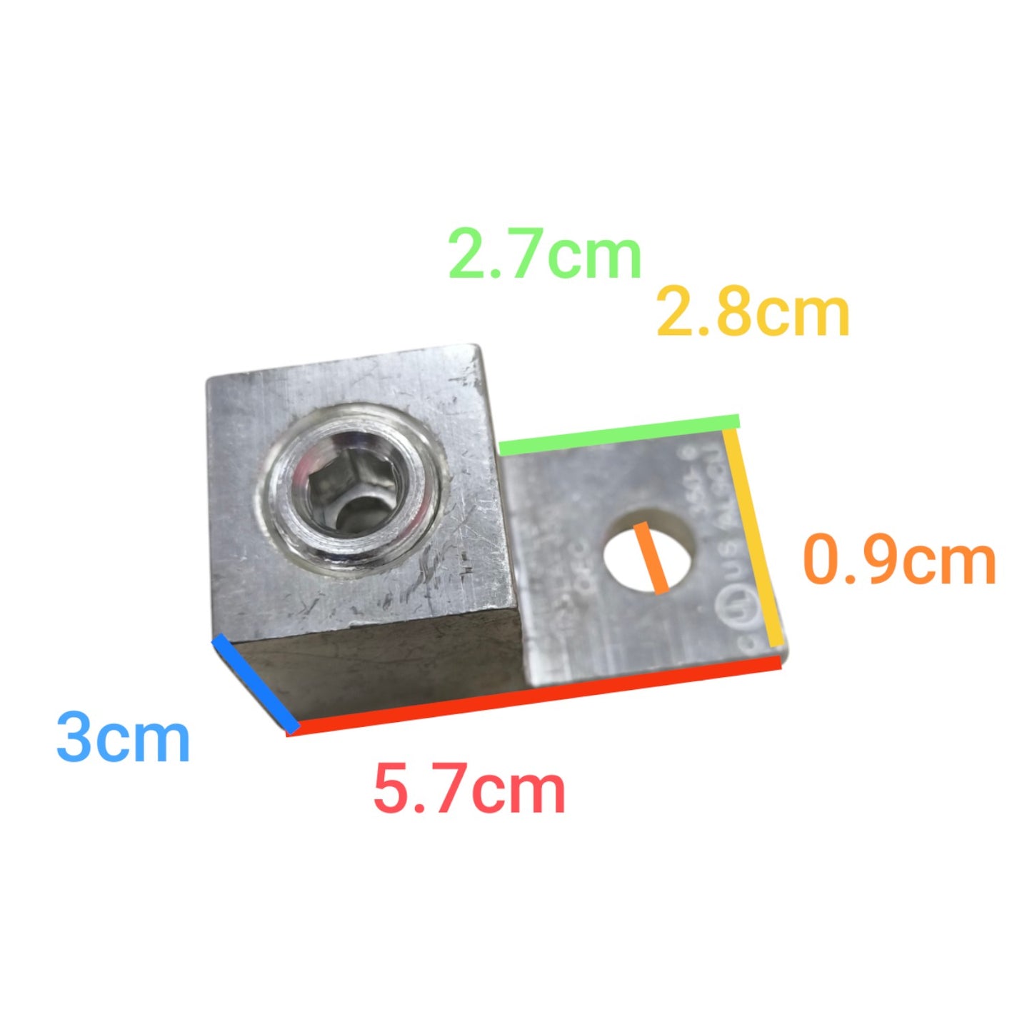 Metal component with dimensions labeled on a white background